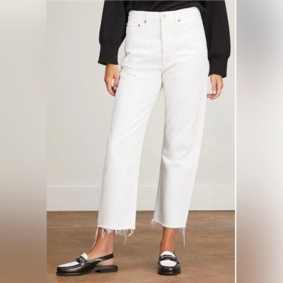 Agolde 90s Five-Pocket Cropped Straight Leg Jeans In White “Element “Sz 29 NWT - Picture 4 of 13